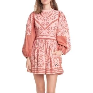 Ulla Johnson Omari’s mini dress Sun bleach rose balloon sleeve laser cut size 6
